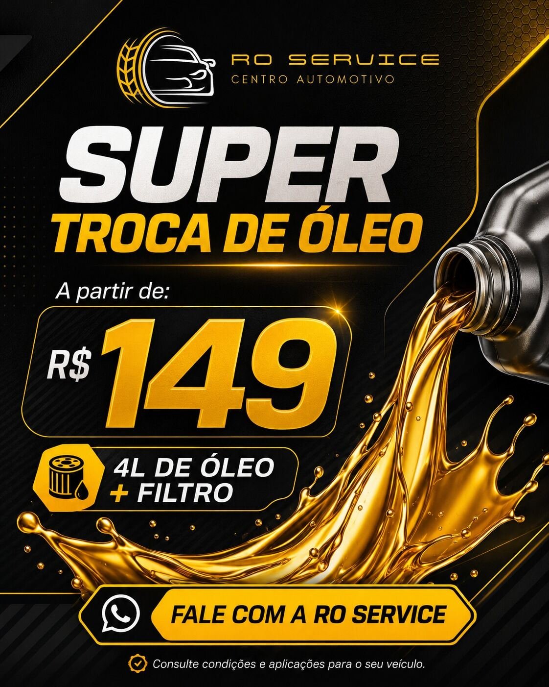 Super troca de óleo 4L + filtro a partir de R$ 149